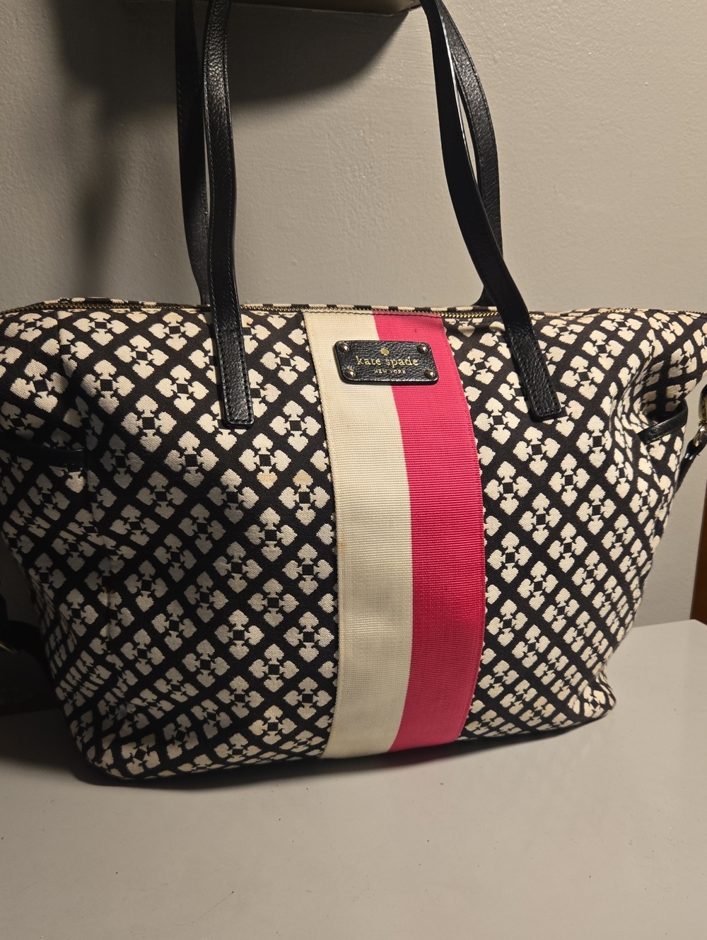 kate spade Black & White Pattern Tote with Pink and Cream Stripe - Picture 2 of 13
